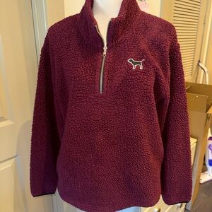 ☃️ PINK Victoria’s Secret Burgundy Teddy Bear Jacket Quarter-Zip Pullover Medium